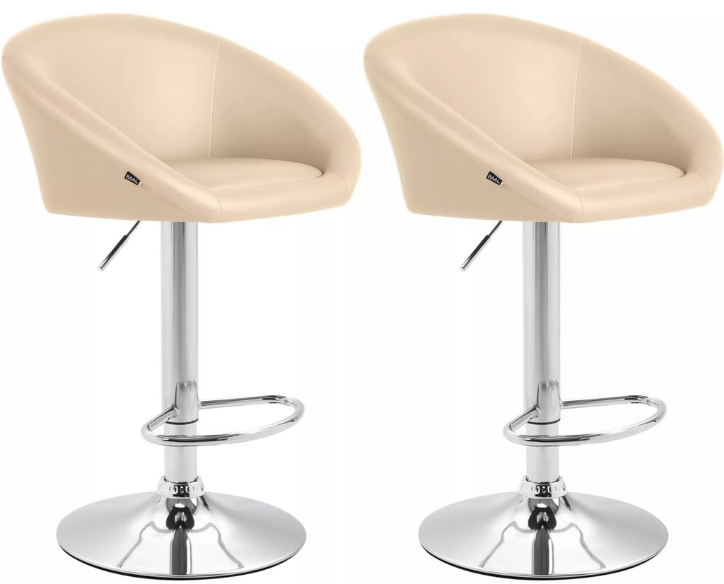 In And OutdoorMatch Barhocker Nina Dawn - Beige - Chrom - Modernes Design - Rückenlehne - Fußstütze - Für Küche und Bar - Gepolsterte Sitzflä...