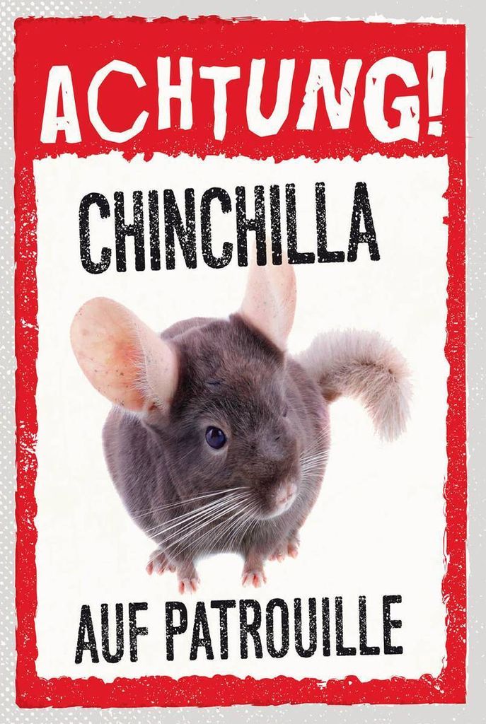 vianmo Holzschild 18x12 cm Achtung Chinchilla auf Patrouille