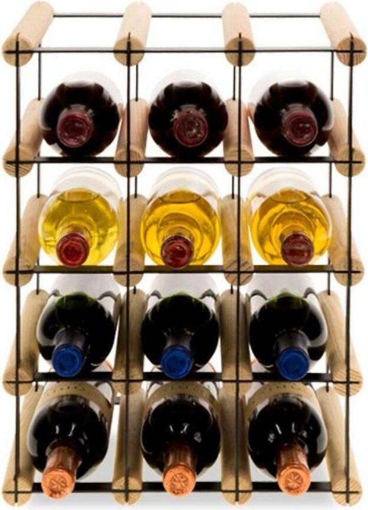 Modulares Weinregal VINOTECA MOD METAL | HxBxT 42,5x32,5x24,5cm | 3x4 Flaschen | Massives Kiefernholz | Natur