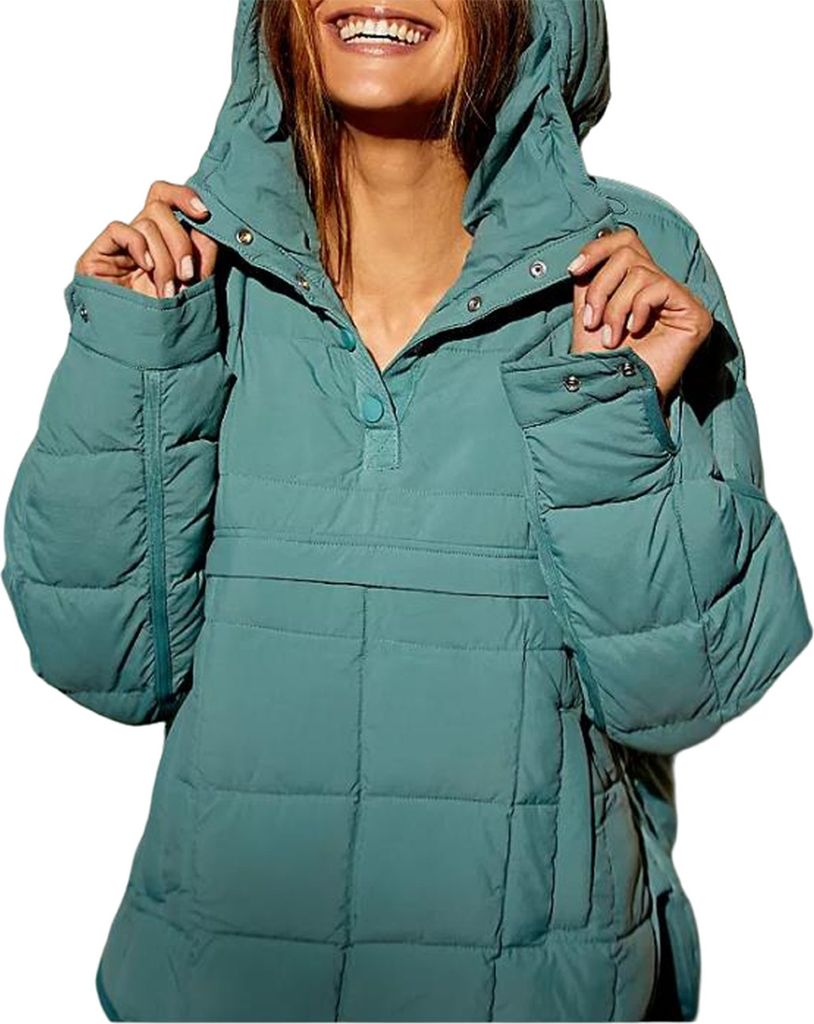 ASKSA Damen Pufferjacke Stepppullover Gesteppt Kapuzenpullover Langarm Jacke Leichte Warme Wintermaentel, Malachitgruen, 2XL