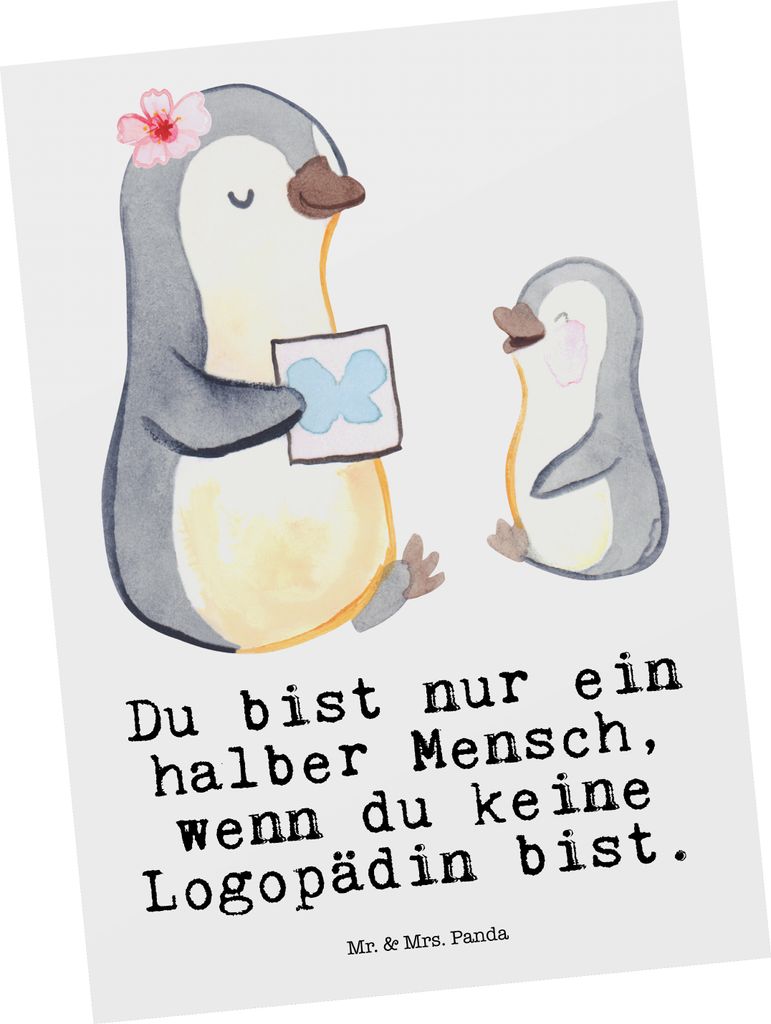 Mr. & Mrs. Panda Postkarte Logopädin Herz - Weiß - Geschenk, Witzig, Grußkarte, Ausbildung, Postkarten, Lustig, Fotokarte, Ansichtskarten, Studi...