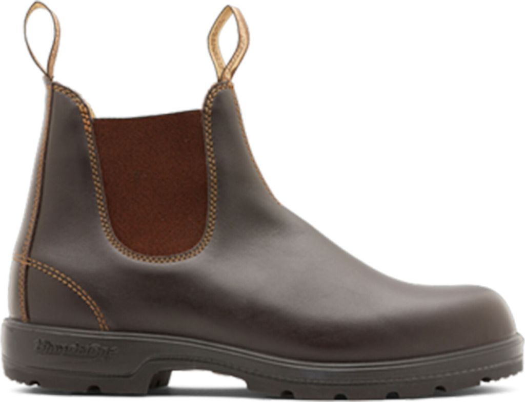 A single brown leather boot is shown against a white background.
