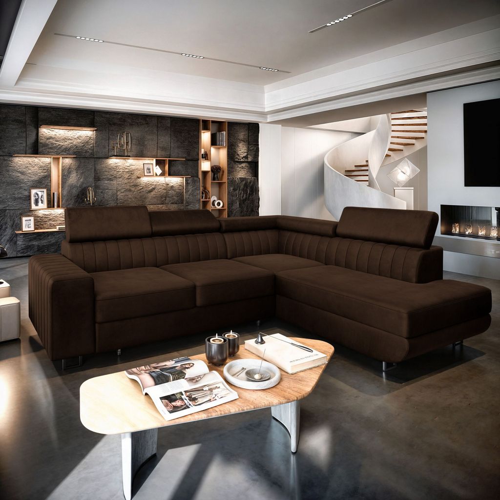 A modern living room featuring a large sectional sofa.