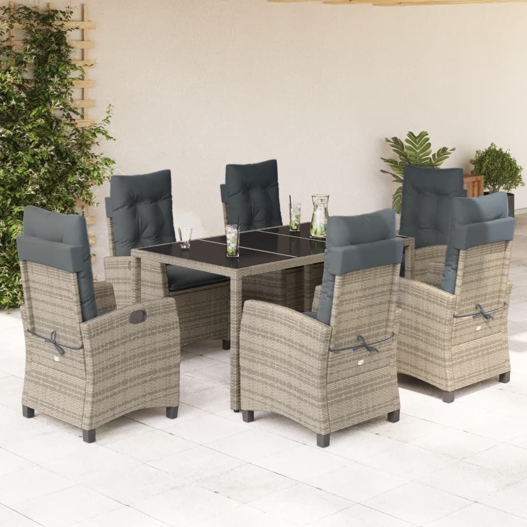 Maison Exclusive - 7-tlg. Garten-Essgruppe mit Kissen Grau Poly Rattan