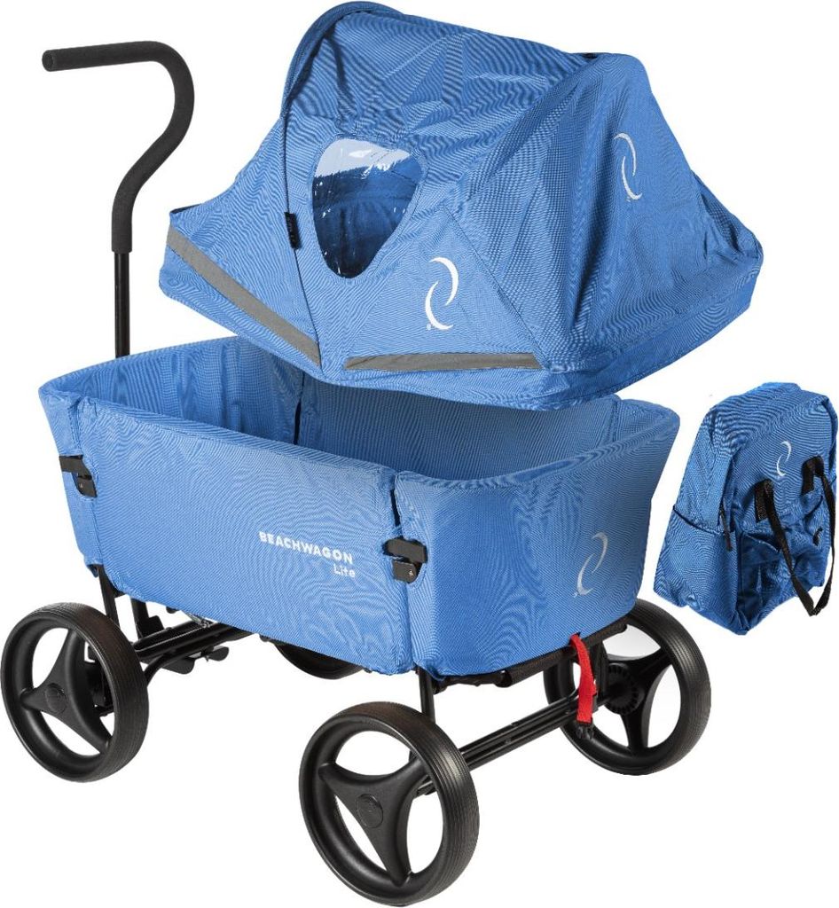 Beach Wagon Bollerwagen LITE, Inklusive Verdeck und Rucksack, Faltbarer Handwagen bis 80 kg belastbar, Gartenwagen, Strandwagen - Hellblau