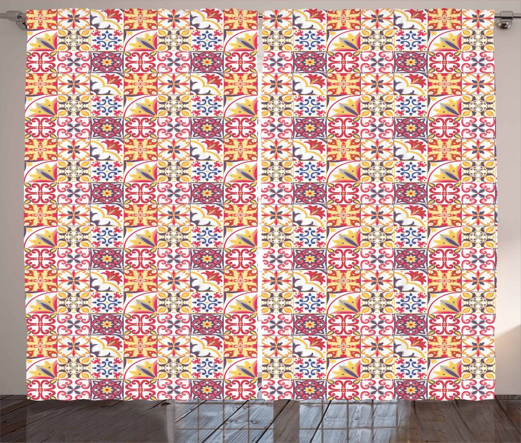 ABAKUHAUS marokkanisch Rustikaler Gardine, Italienisch Inspired Motiv, Schlafzimmer Kräuselband Vorhang mit Schlaufen und Haken, 280 x 245 cm, Meh...