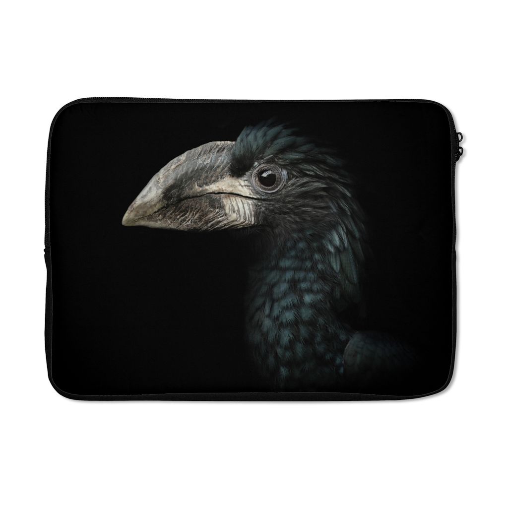 MuchoWow Laptop Hülle 13 Zoll Vogel - Porträt - Hornvogel - Schwarz - Tiere Laptoptasche - Laptophülle - Sleeve - Rundumschutz