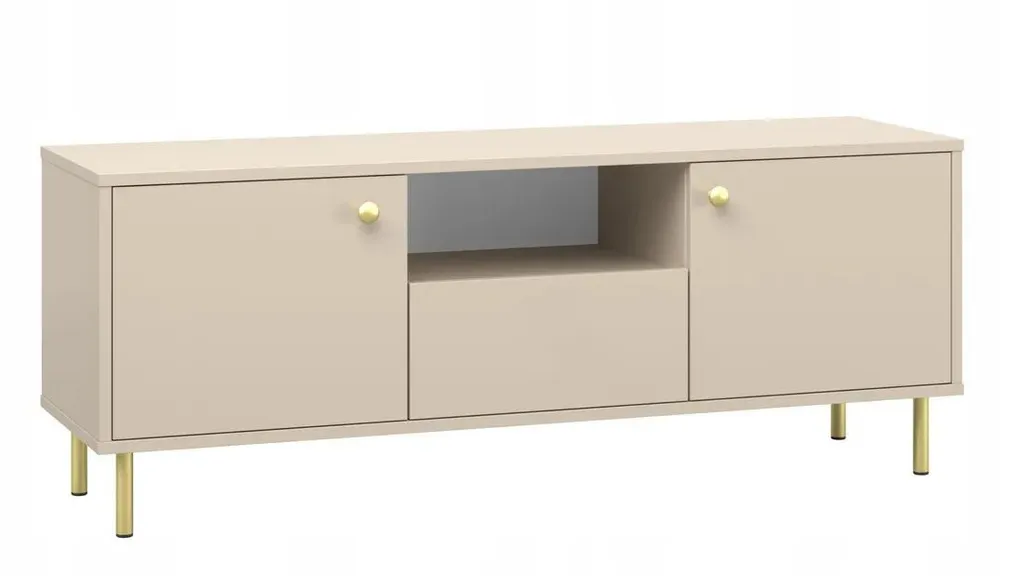 Banc TV beige de 137 cm - Lowboard salon moderne avec rangements