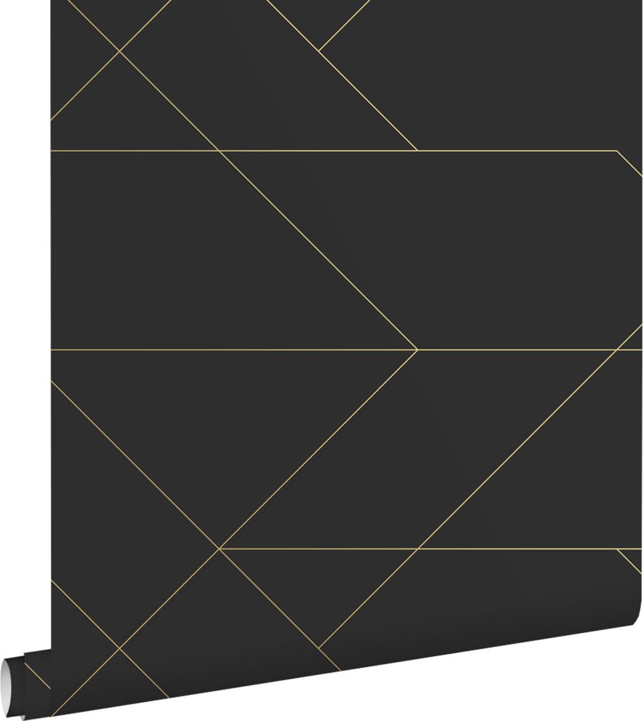 ESTAhome Tapete grafische Linien Schwarz und Gold 53 cm x 10.05 m