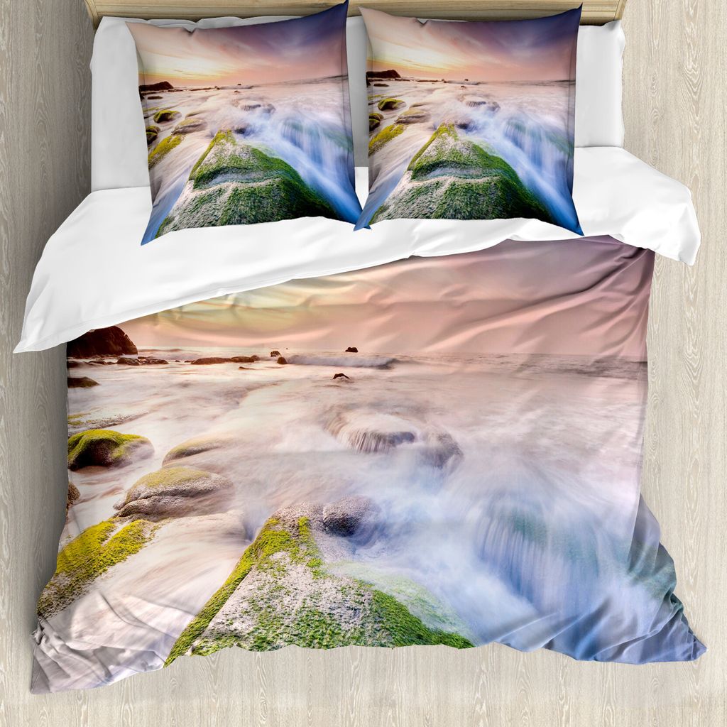 ABAKUHAUS Welle Bettbezug Set für Einzelbetten, Malaysia Nature Stream-on Rock, Milbensicher Allergiker geeignet mit Kissenbezug, 200 cm x 200 cm ...