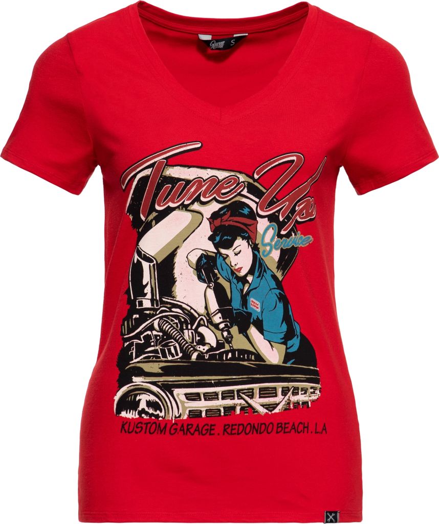 QUEEN KEROSIN Kurzarm Shirt Mit Trendigem V Ausschnitt Tune Up Rot S