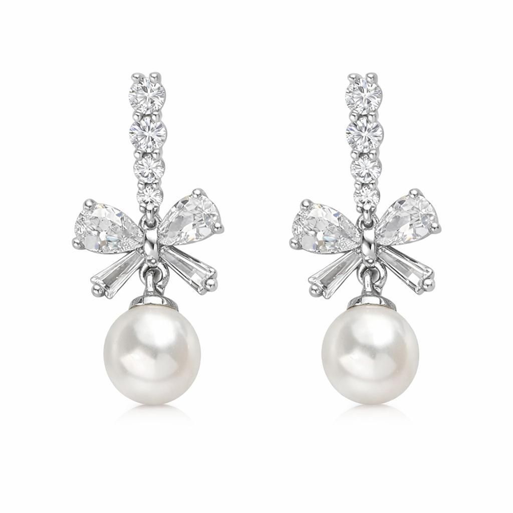 Perlen Ohrhänger mit Schleife & Zirkonia – Elegante Damen Ohrringe, J0783