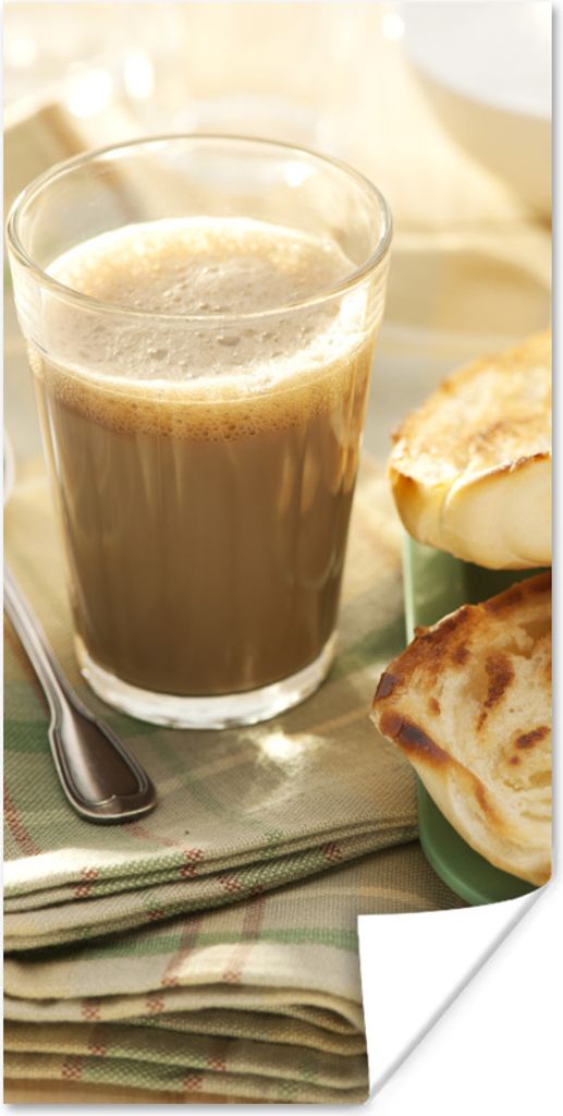 MuchoWow Poster Latte Macchiato mit Butter und Brot 20x40 cm - Plakat - Foto