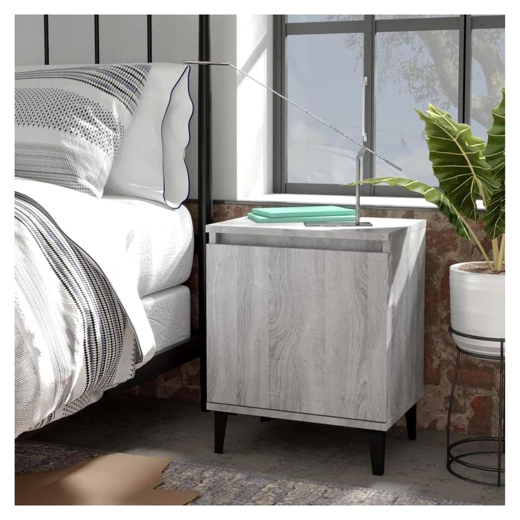 2 Nachttische mit Metallbeinen, Nachtschrank, Nachtkommode, Beistelltisch, Telefontisch, Schränkchen, kleiner Schrank, für Wohnzimmer, Grau Sonom...