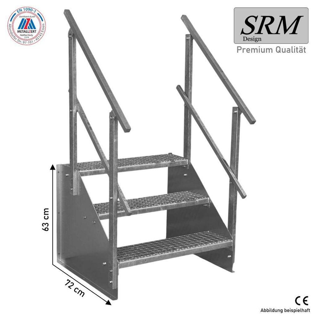 3 Stufen Standtreppe Stahltreppe freistehend Breite 60cm Produktbild 