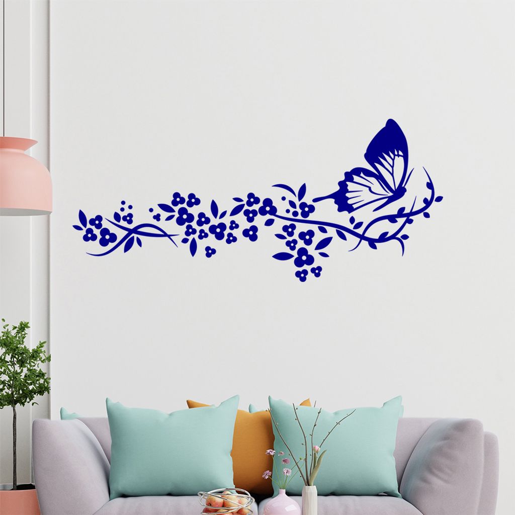 Falter Schmetterling Blüte Wandtattoo in 6 Größen - Wandaufkleber Wall Sticker - Dekoration, Küche, Wohnzimmer, Schlafzimmer, Badezimmer