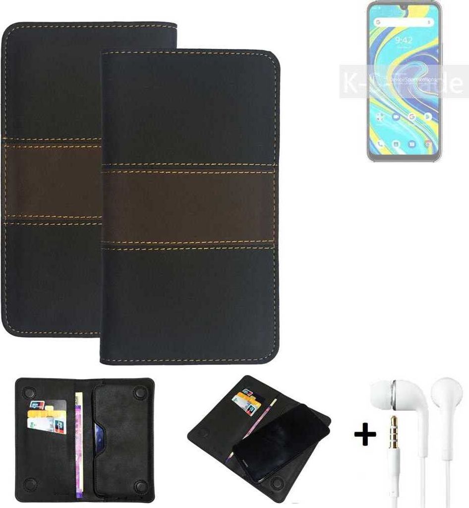 K-S-Trade Handyhülle + Kopfhörer kompatibel mit UMIDIGI A7 Pro Schutzhülle Walletcase Bookstyle Tasche Schutz Case Hülle Wallet Cover Kunstleder