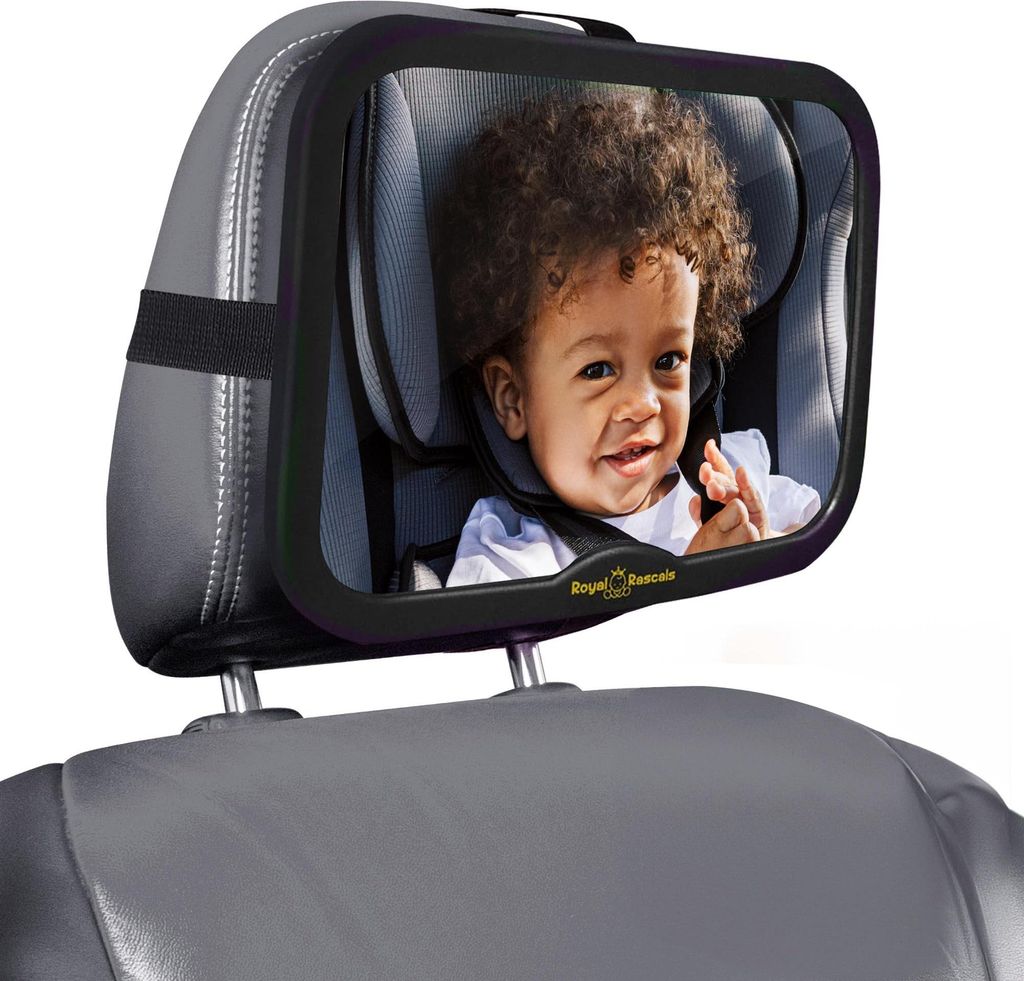 ROYAL RASCALS Baby Auto Spiegel - Rückspiegel für rückwärts gerichtete Kindersitze - SCHWARZ - Passt in jede verstellbare Kopfstütze - Dreh- u...