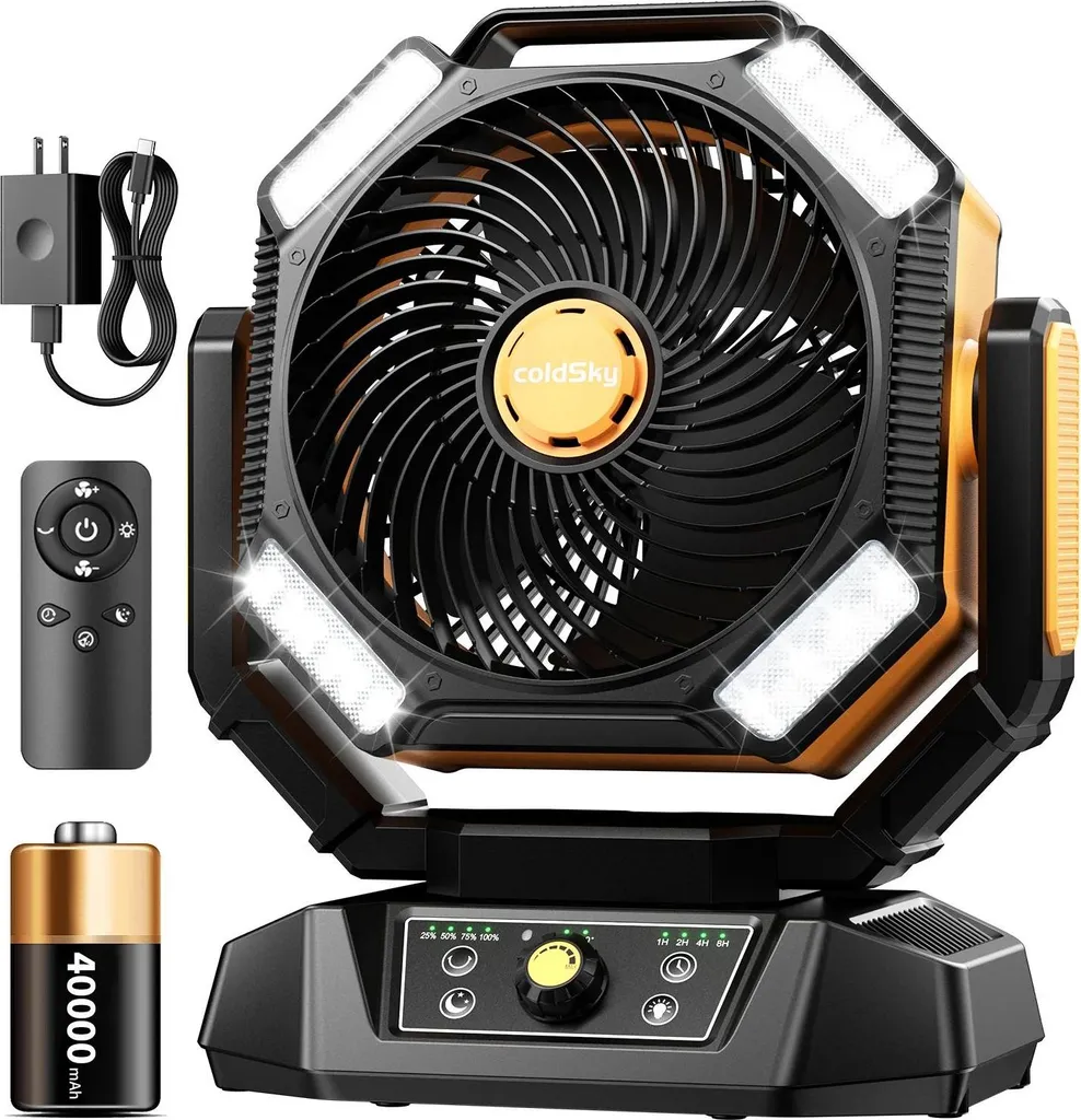 Ventilateur de Table Portable Jaune - Idéal pour Terrasse, Camping et Garage