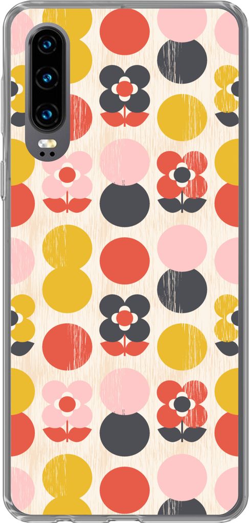 MuchoWow Handyhülle Schutzhülle Hülle für Telefoonhoesje Huawei P30 Retro - Design - Blumen - Pastell Silikon Softcase Handy Hülle - Kartenb...