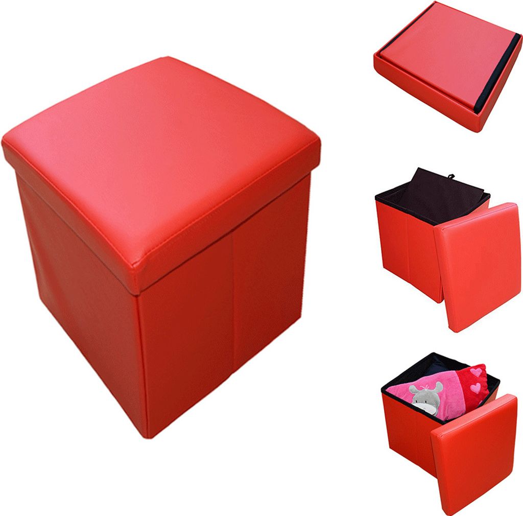 Style home Sitzhocker Sitzbank mit Stauraum, Faltbare Aufbewahrungsbox Sitztruhe Sitzwürfel Fußablage, Kunstleder, 38 * 38 * 38 cm (Rot)