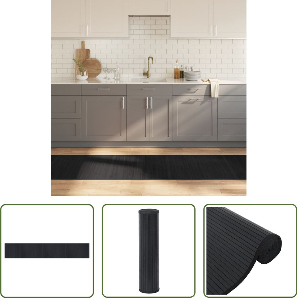 The Living Store Teppich Rechteckig Schwarz 70x400 cm Bambus
