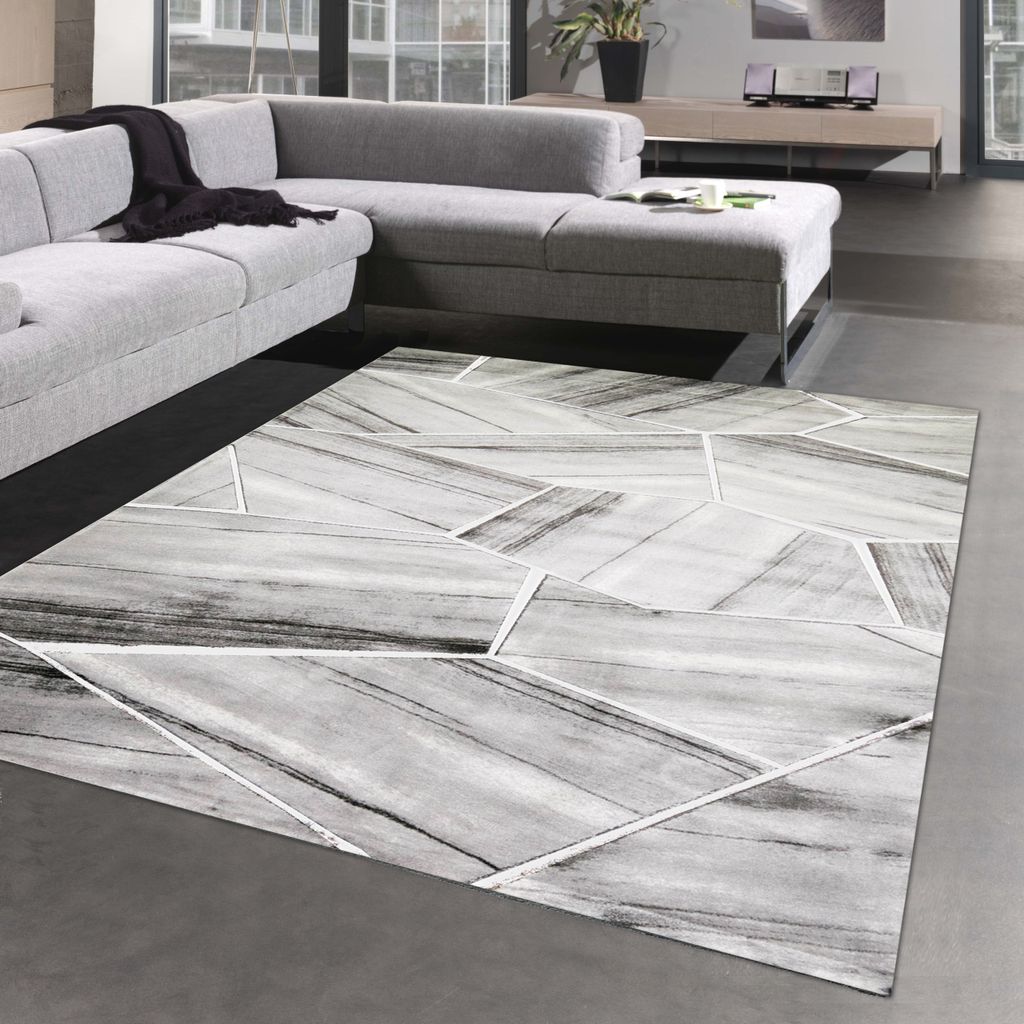 Teppich modern Wohnzimmerteppich geometrisches Muster grau Produktbild 