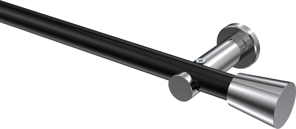 Interdeco Gardinenstange / Vorhangstange Schwarz / Chrom, Typ Platon Sitra (Konus) ohne Ringe, 20 mm Ø 1-läufig, 360 cm