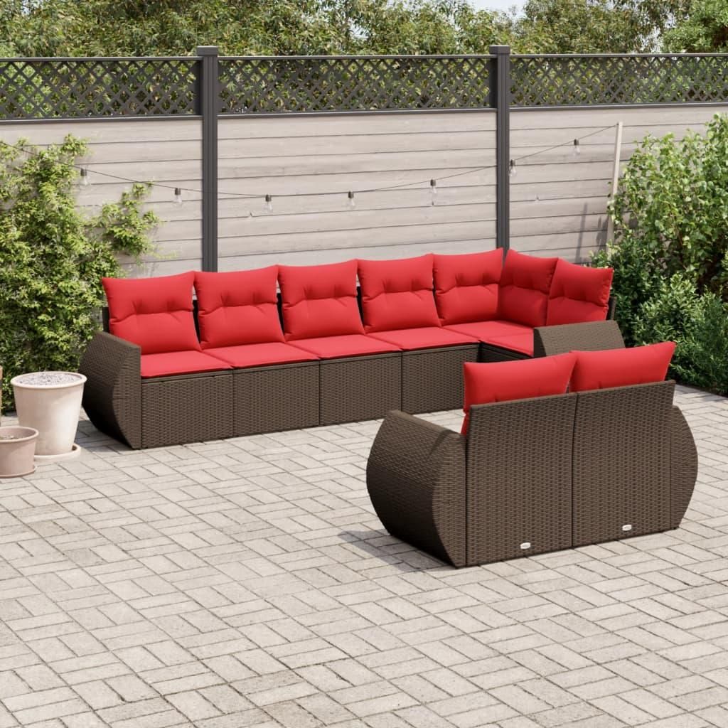 Maison Exclusive - 8-teiliges Gartensofa-Set mit Kissen, braun, Polyrattan