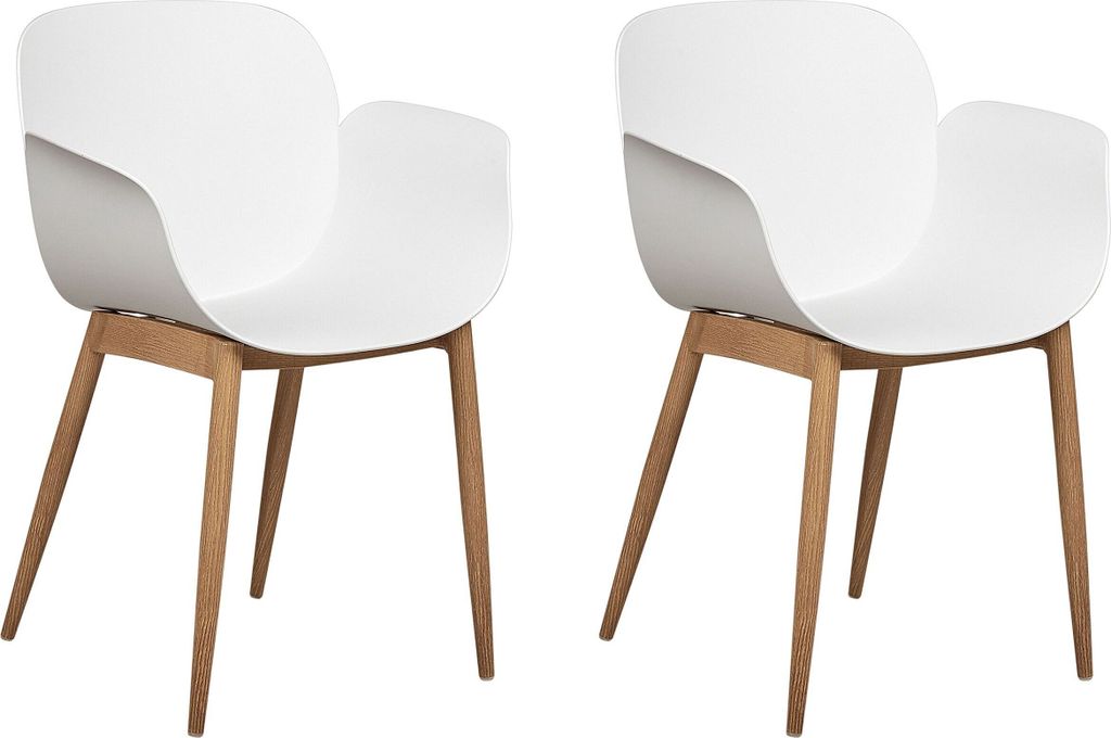 BELIANI Esszimmerstühle 2er Set Weiß / Heller Holzfarbton aus Kunststoff Modernes Design für Esszimmer Essbereich Küche