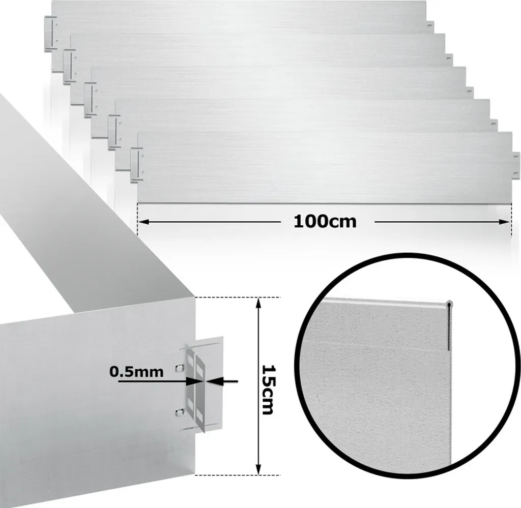 Bordure de Tonte en Métal Galvanisé 20m Argenté Résistant aux Chocs