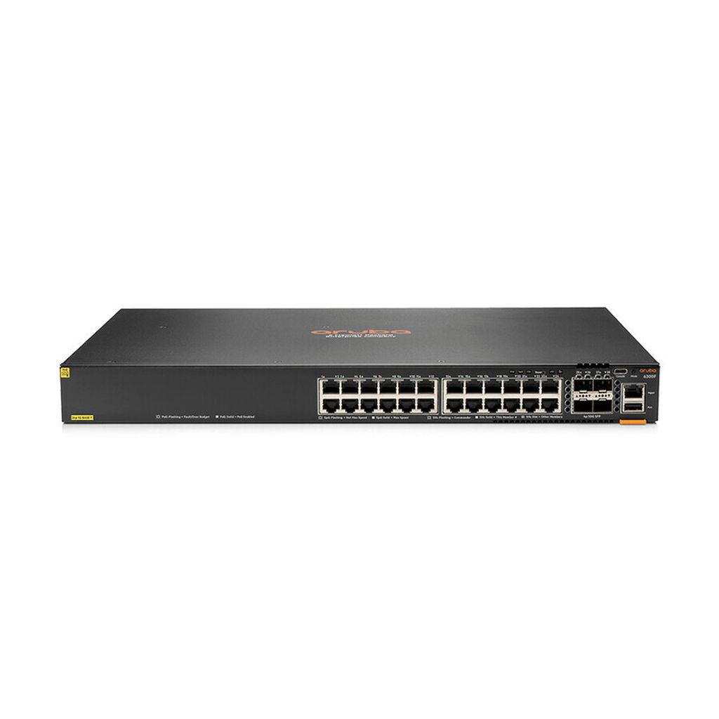 HPE Aruba Networking CX 6300F 24-port 1GbE Class 4 PoE and 4-port SFP56 Switch, Managed, L3, Gigabit Ethernet (10/100/1000), Power over Ethernet (P...