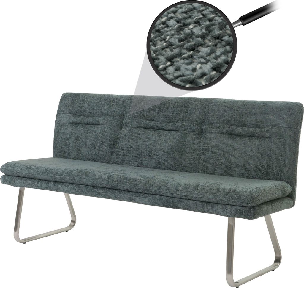 Sitzbank HWC-H70, Esszimmerbank Bank Polsterbank, Lehne Stoff/Textil Chenille Edelstahl gebürstet 180cm blau-grün
