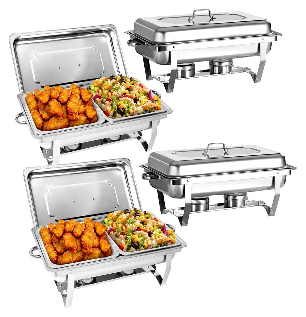Chafing Dish Set für Catering, Wärmebehälter mit halben Lebensmittelbehältern, Speisenwärmer Set für Buffets und Feiern (4 Teile, 8 x GN 1/2)