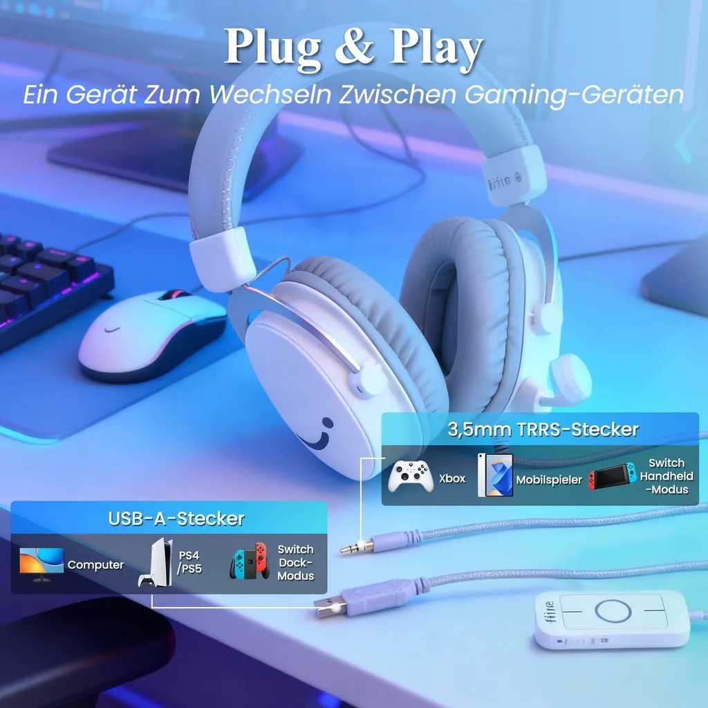 Casque Gaming Over-Ear USB Blanc Fifine avec Micro Haute Qualité - 2