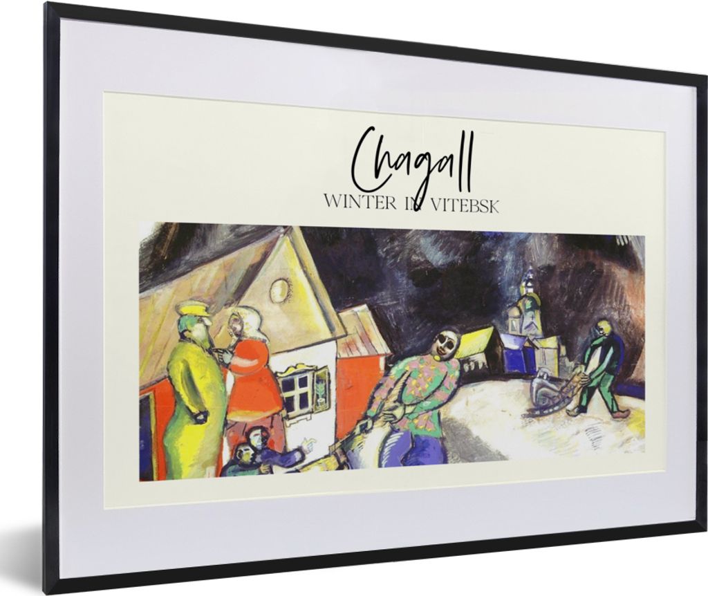 MuchoWow Gerahmtes Poster Kunst - Winter in Witebsk - Chagall 60x40 cm - Poster mit Schwarzem Bilderrahmen Wandposter Rahmen Foto Bilder - Schlaf...