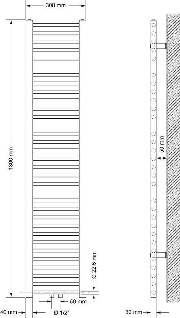 LuxeBath Badheizkörper Sahara 300x1800 mm Weiß gerade mit Produktbild 
