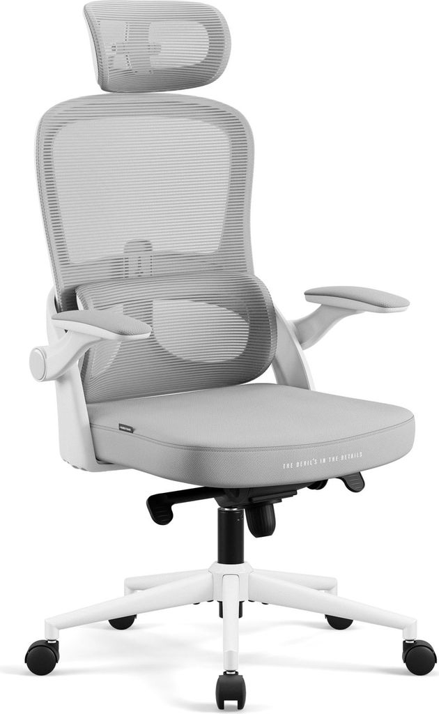 Diablo V-Light Bürostuhl Ergonomisch Schreibtischstuhl 3D Armlehnen Integrierte Lendenwirbelstütze Belastbar bis 110 kg weiß-grau