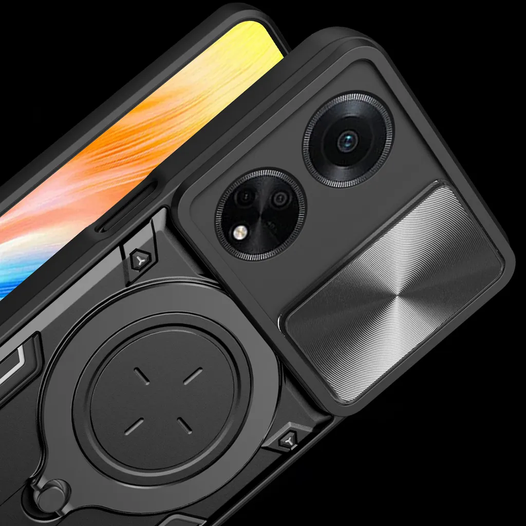 Custodia per Oppo F23 / A1 / A98 5G custodia resistente a doppio strato con copertura della fotocamera e supporto circolare ad anello Viola - 8