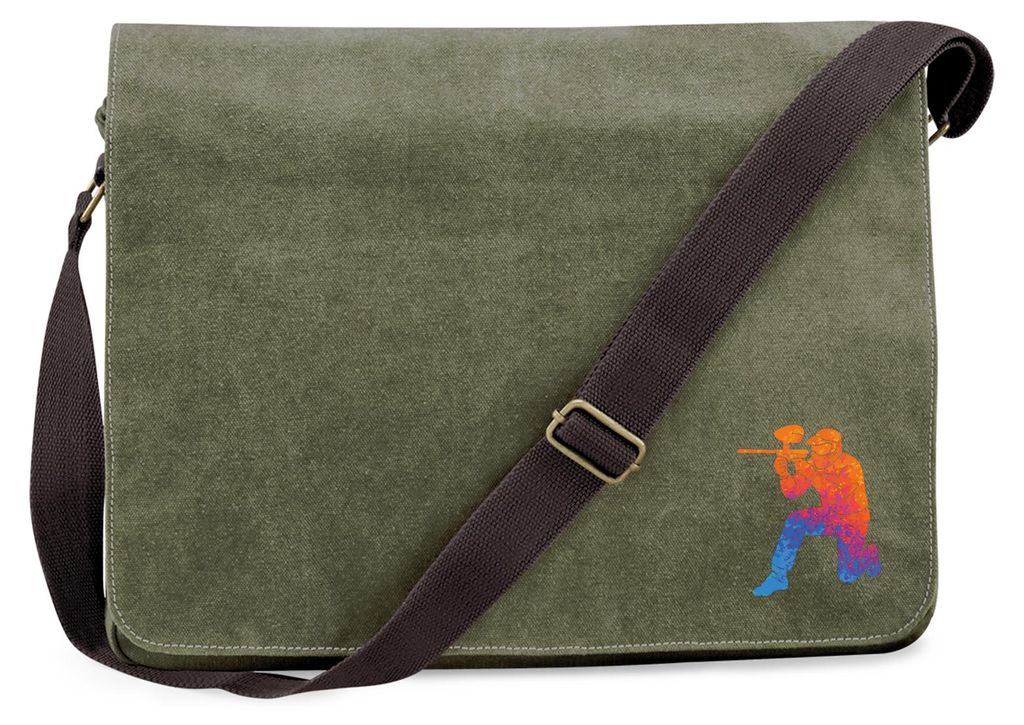 Huuraa Umhängetasche Paintball bunte Silhouette 14 Liter Military Green Canvas Laptoptasche Geschenkidee