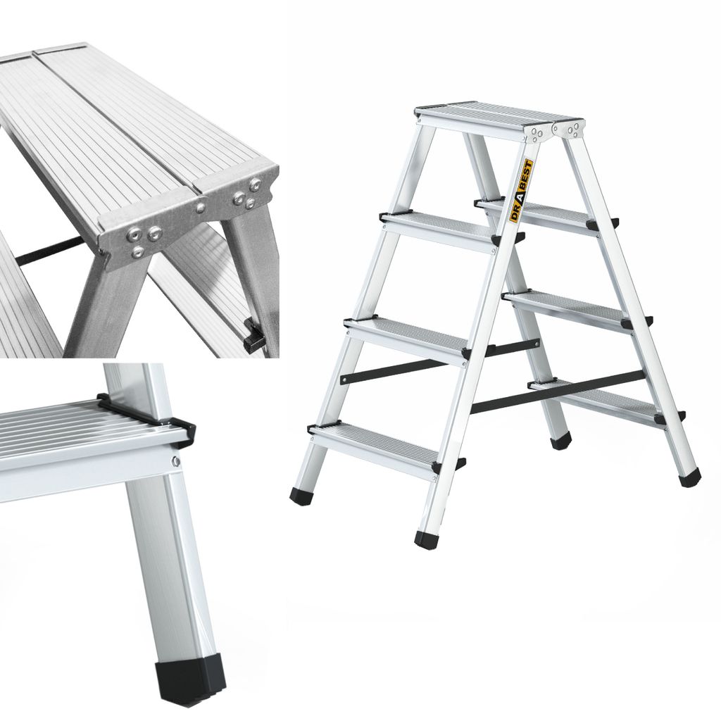 Drabina aluminiowa Drabest, dwustronna, 4 stopnie, 125 kg Zdjęcie produktu 