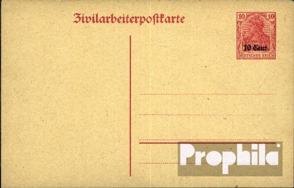 Belege Ganzsachen Etappengebiet West 1916 P6II Amtliche Postkarte un Germania mit Aufdruck