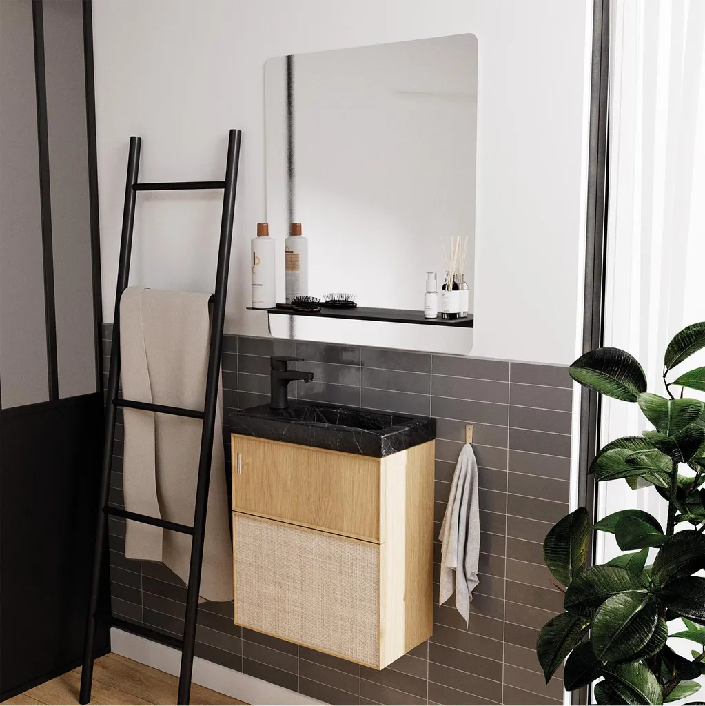 Lavabo Appoggio Pietra 44,2x23,2 Effetto Marmo Nero | Design Salvaspazio