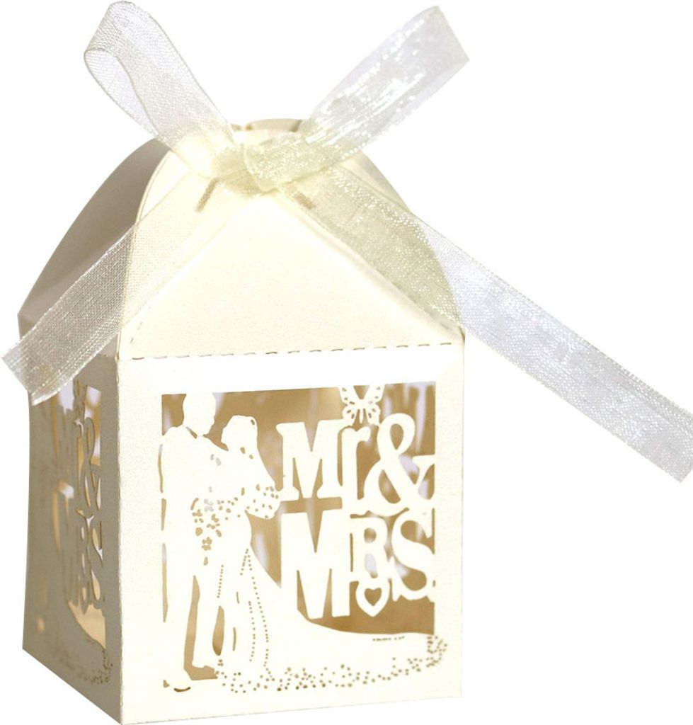 20pcs Ausschnitt Schmetterlings Süßwarenboxen Herr Mrs Wedding Party bevorzugt Schokoladenkoffer-Milchweiß