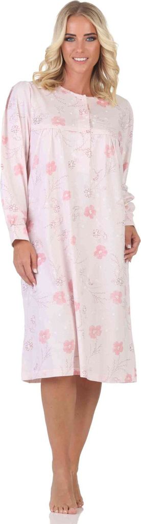 Normann Damen langarm Nachthemd im klassischen fraulichen Design mit Knopfleiste am Hals ; rosa , 48