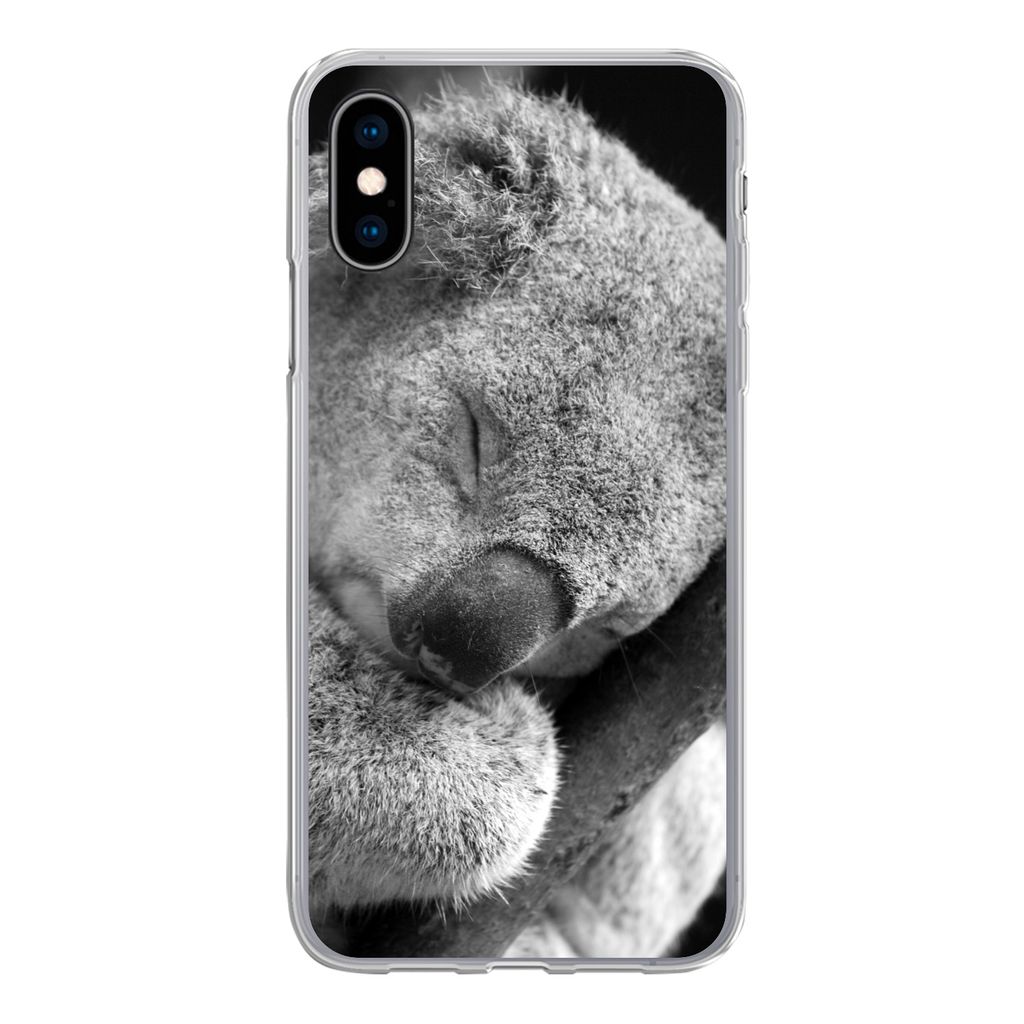 MuchoWow Handyhülle Schutzhülle Hülle für iPhone X Schlafender Koala auf schwarzem Hintergrund Silikon Softcase Handy Hülle - Handyhülle