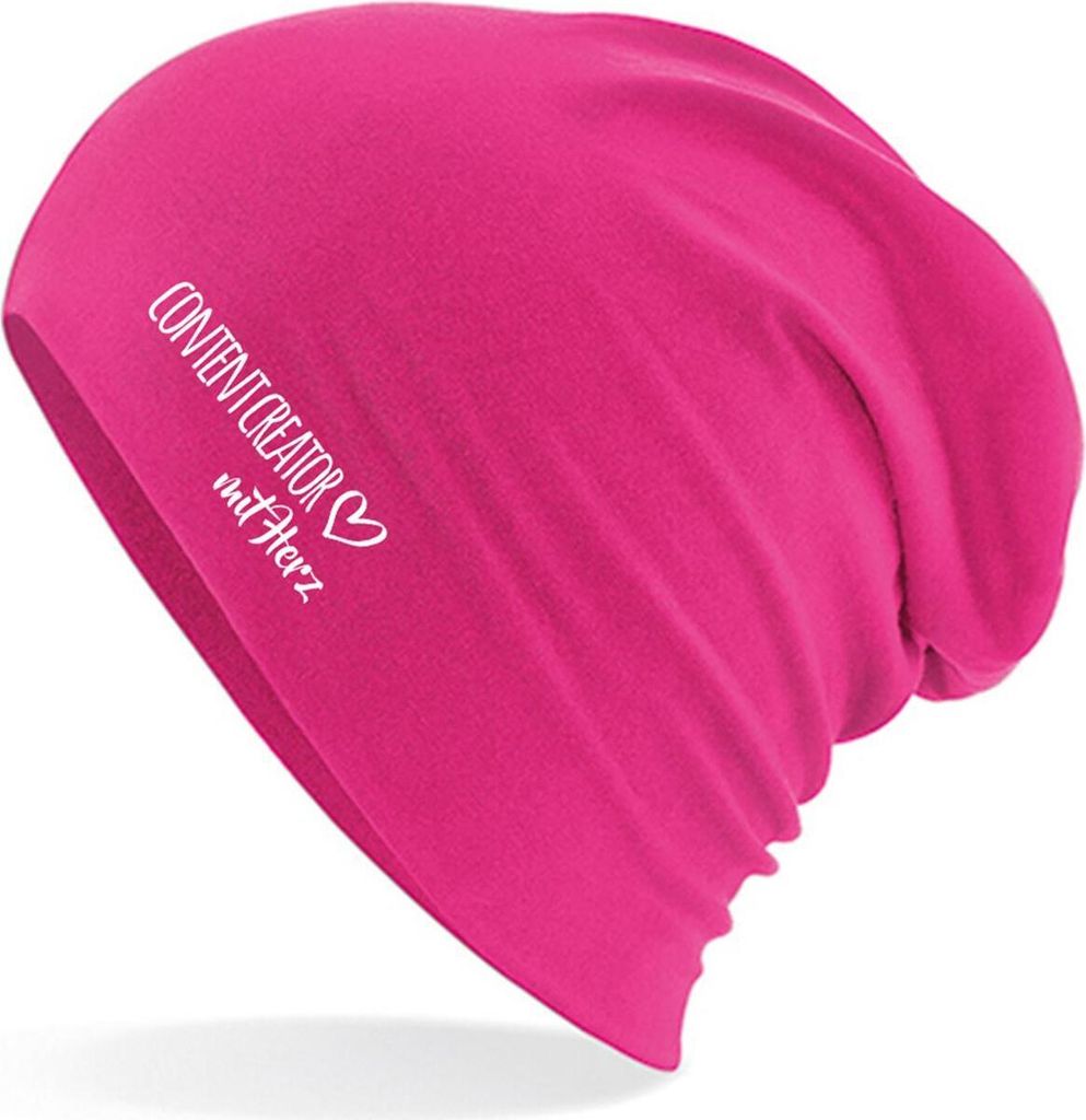 Huuraa Beanie Content Creator mit Herz Fuchsia One Size Baumwolle und Elasthan Mütze Geschenkidee