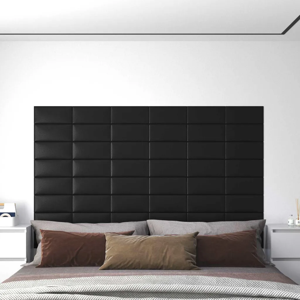 Décoration Murale pour Chambre 12 Dalles Tissu Noir 30x15 cm Design