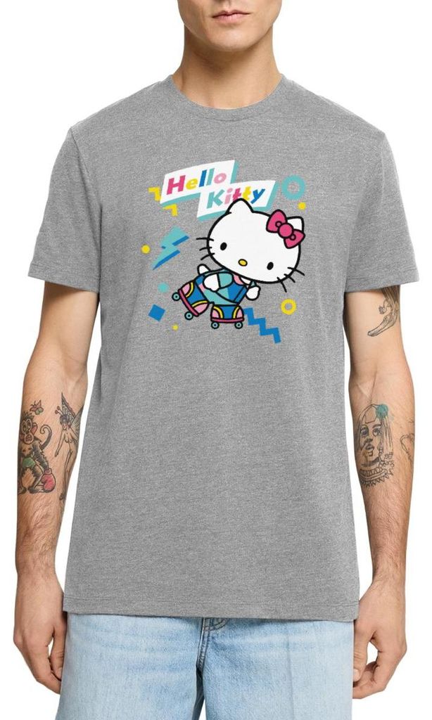 Spreadshirt Hello Kitty 90er Stil Mit Rollschuhen Männer Premium T-Shirt, M, Grau meliert