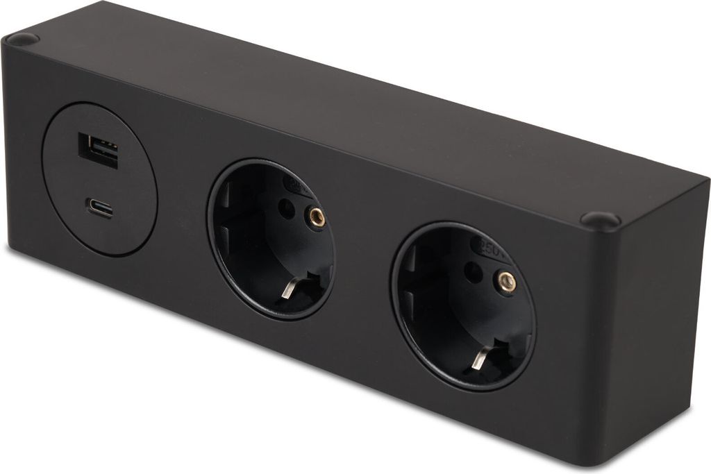 kalb | 3-fach Steckdosenleiste 2x230V Steckdose und USB A/C Anschluss schwarz